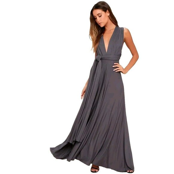 Lulus Tricks of the Trade Convertible Wrap Maxi Dress Medium Dark Gray Halter - Picture 4 of 16